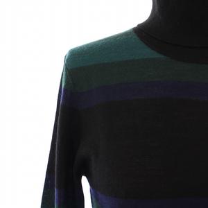 ラコステ LACOSTE ウールジャージニットボーダータートルネックセーター 長袖 ロゴ 刺繍 34 黒 ブラック 紺 ネイビー 緑 グリーン ラコステ LACOSTE ウールジャージニットボーダータートルネック