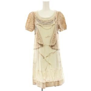 シェリーラファム Cherir la femme ワンピース ひざ丈 半袖 騙し絵プリント 総柄 M ベージュ 8110900 /HN レディース
