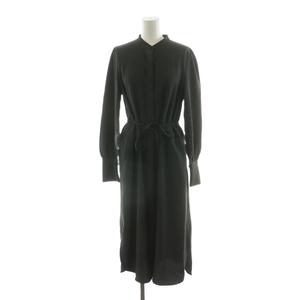 プラステ PLST ダブルジョーゼットワンピース ロング 長袖 ベルト付き S ブラック 12-1102004 /NQ レディース