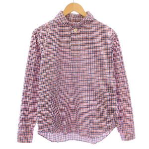 ロロ LOLO ペンシルチェックシャツ カジュアル プルオーバー 長袖 ハーフボタン M 赤 レッド 青 ブルー LS-3G2 /BB メンズ