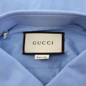 グッチ GUCCI カジュアルシャツ 長袖 レギュラーカラー 無地 43 青 ブルー /BB メンズ