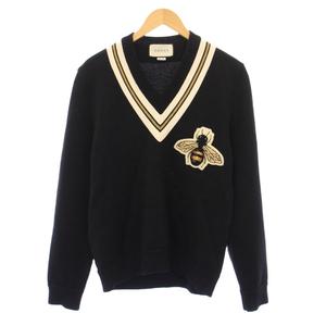 グッチ GUCCI ビーアップリケチルデンニット セーター 長袖 Vネック 蜂モチーフ ウール S 黒 ブラック 452796 /BB メンズ