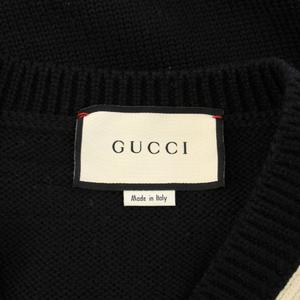 グッチ GUCCI ビーアップリケチルデンニット セーター 長袖 Vネック 蜂モチーフ ウール S 黒 ブラック 452796 /BB メンズ