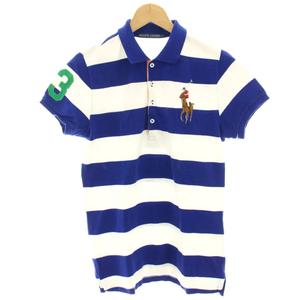ラルフローレン RALPH LAUREN ポロシャツ カットソー 半袖 ボーダー ビッグポニー L 青 ブルー 白 ホワイト /HN レディース