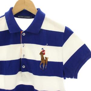 ラルフローレン RALPH LAUREN ポロシャツ カットソー 半袖 ボーダー ビッグポニー L 青 ブルー 白 ホワイト /HN レディース