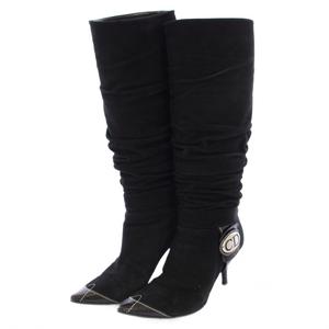 ディオール Dior CDロゴ ロングブーツ ギャザー スエード ポインテッドトゥ 35 D 黒 /TK レディース