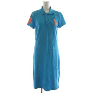 ラルフローレン RALPH LAUREN ビッグポニー ポロワンピース ひざ丈 半袖 ロゴ 刺繍 M オレンジ 青 ブルー 0407254DRS /AN18 レディース