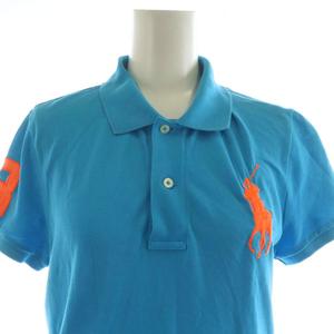 ラルフローレン RALPH LAUREN ビッグポニー ポロワンピース ひざ丈 半袖 ロゴ 刺繍 M オレンジ 青 ブルー 0407254DRS /AN18 レディース