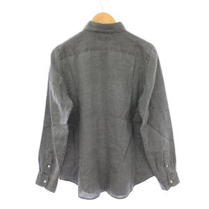 ラルフローレン RALPH LAUREN CLASSIC FIT ボタンダウンシャツ ブラウス 長袖 レギュラーカラー ロゴ 刺繍 ワンポイント 麻 リネン M グレー /BB レディース