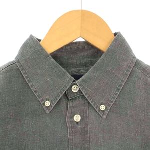 ラルフローレン RALPH LAUREN CLASSIC FIT ボタンダウンシャツ ブラウス 長袖 レギュラーカラー ロゴ 刺繍 ワンポイント 麻 リネン M グレー /BB レディース