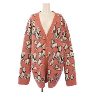 セリーヌ CELINE 22AW AMY DORIAN ニット カーディガン 長袖 Vネック 犬柄 ウール XS ピンク /BM レディース