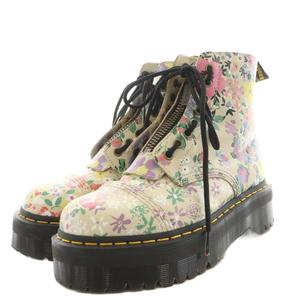 ドクターマーチン DR.MARTENS sinclair ジャングル ショートブーツ レースアップ 花柄 レザー UK6 マルチカラー ベージュ ピンク 青 ブルー /AN24 レディース