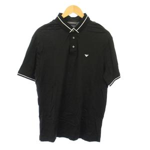 エンポリオアルマーニ EMPORIO ARMANI ポロシャツ 半袖 レギュラーカラー ハーフボタン ストレッチ ロゴ ワンポイント XL 黒 ブラック /BB メンズ