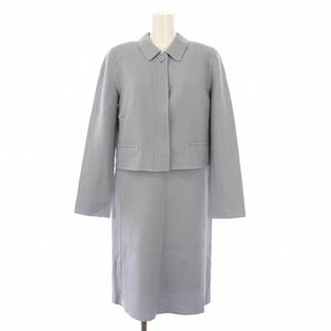 未使用品 レリアン Leilian セットアップ ステンカラージャケット アウター ショート丈 ワンピース ひざ丈 スキッパー ノースリーブ ウール 9 水色 ライトブルー タグ付き /BB レディース