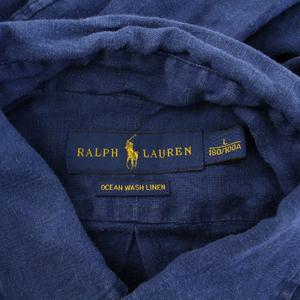 ラルフローレン RALPH LAUREN OCEAN WASH LINEN ボタンダウンシャツ カジュアル 長袖 レギュラーカラー ロゴ 刺繍 ワンポイント 麻 リネン L 紺 ネイビー /BB メンズ