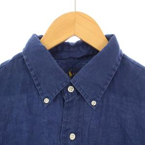 ラルフローレン RALPH LAUREN OCEAN WASH LINEN ボタンダウンシャツ カジュアル 長袖 レギュラーカラー ロゴ 刺繍 ワンポイント 麻 リネン L 紺 ネイビー /BB メンズ