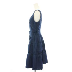 プラダ PRADA 2006年製 ワンピース ひざ丈 Uネック ノースリーブ ティアード ベルト 絹 シルク 40 紺 ネイビー /YT レディース