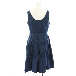 プラダ PRADA 2006年製 ワンピース ひざ丈 Uネック ノースリーブ ティアード ベルト 絹 シルク 40 紺 ネイビー /YT レディース