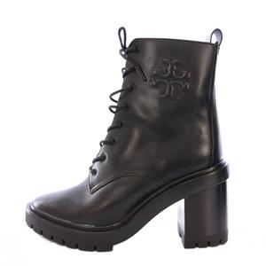 トリーバーチ TORY BURCH ダブルTラグアンクルブーツ ショート レースアップ チャンキーヒール 厚底 レザー ワンカラー 5.5 黒 ブラック /BB レディース