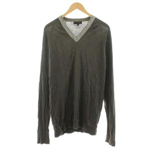 バーバリー BURBERRY ニット セーター 長袖 Vネック ウーツ シルク混 L 茶 ブラウン ITMIR14GAR /KU メンズ