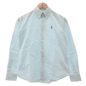 ラルフローレン RALPH LAUREN カラーポニー ボタンダウンシャツ BD 長袖 ストライプ柄 0 水色 ライトブルー 白 ホワイト /NU レディース