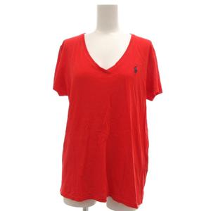 ラルフローレン RALPH LAUREN Tシャツ Vネック ポニー刺繍 半袖 L 赤 レッド /YJ レディース