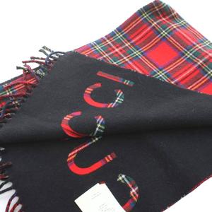 グッチ GUCCI マフラー ストール フリンジ チェック柄 ロゴ ウール