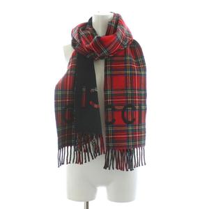 グッチ GUCCI マフラー ストール フリンジ チェック柄 ロゴ ウール