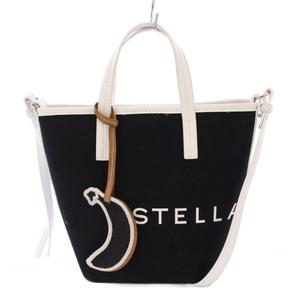 ステラマッカートニー STELLA McCARTNEY BANANATEX ロゴバケットバッグ 2WAY トートバッグ ハンドバッグ ショルダーバッグ キャンバス レザー プリント バイカラー 黒 ブラック 白 ホワイト /BB レディース