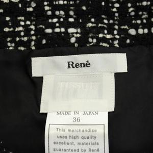 ルネ Rene Tissue社生地 ワンピース ひざ丈 ノーカラー ツイード 36 黒 