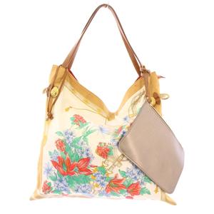 トプカピ TOPKAPI TREASURE マイルドサテンスカーフパネル柄 トートバッグ ハンドバッグ スクエア 黄色 イエロー 白 ホワイト /BB レディース