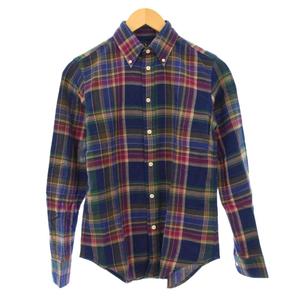 ラルフローレン RALPH LAUREN ボタンダウンシャツ カジュアル 長袖 レギュラーカラー チェック柄 ロゴ 刺繍 XS 紺 ネイビー マルチカラー /BB メンズ