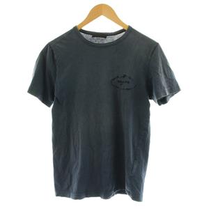 プラダ PRADA Tシャツ カットソー 半袖 クルーネック ロゴ刺繍 S 紺 ネイビー UJM506 /KU メンズ