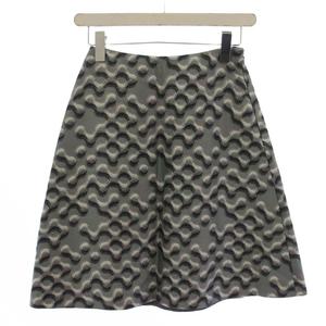 プラダ PRADA フレアスカート ひざ丈 総柄 ウール シルク 36 グレー /BM レディース