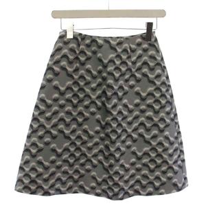 プラダ PRADA フレアスカート ひざ丈 総柄 ウール シルク 36 グレー /BM レディース