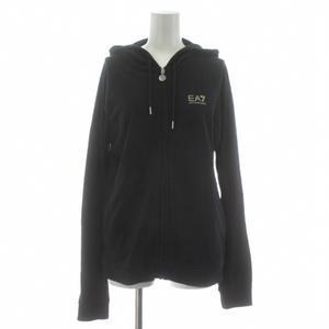 エンポリオアルマーニ EMPORIO ARMANI パーカー ジップアップ ロゴ ラインストーン装飾 ストレッチ L 黒 ブラック /KU レディース