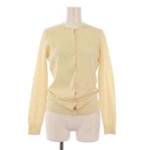 ラルフローレン RALPH LAUREN ニットカーディガン 長袖 クルーネック ショート丈 薄手 ロゴ 刺繍 ワンカラー ウール L アイボリー /BB レディース