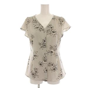 イエナ IENA 25SS 前ボタンVネックブラウス シャツ ストライプ 花柄 36 白 ホワイト 黒 半袖 25051900902110 /YM レディース