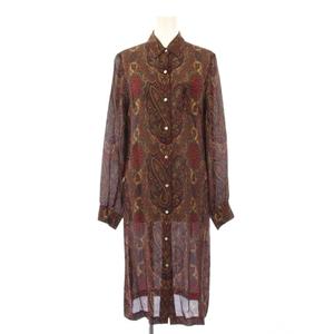 ラルフローレン RALPH LAUREN シャツワンピース ミモレ ロング 長袖 レギュラーカラー シアー シースルー ペイズリー柄 シルク 9 ボルドー /BB レディース