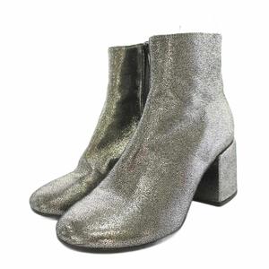 エムエムシックス メゾンマルジェラ MM6 Maison Margiela マルタンマルジェラ サイドジップブーツ ショートブーツ ラウンドトゥ チャンキーヒール レザー 36 メタリックグレー /YT レディース