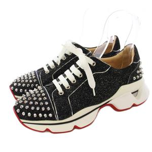クリスチャンルブタン Christian louboutin スパイク グリッター スニーカー ローカット 36 黒 /KH レディース