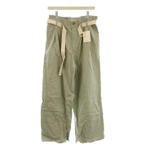 イエナ IENA パンツ 40 グリーン ベルト付き タック入り ワイドシルエット /JP レディース