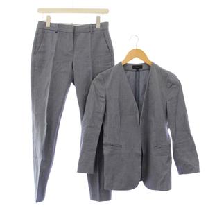 セオリー Theory セットアップ ノーカラージャケット アウター 前開きトッパー スラックスパンツ ジップフライ ワンカラー 0 青 ブルー /BB レディース