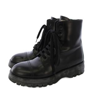 プラダ PRADA ショートブーツ サイドジップ レースアップ 35 黒 /KH 