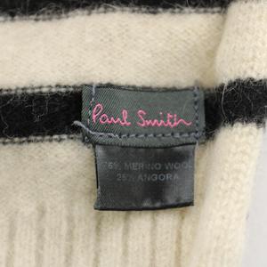 ポールスミス PAUL SMITH マフラー ボーダー柄 ウール アンゴラ混 白 ホワイト 黒 ブラック /AN43 レディース