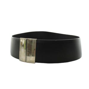 プラダ PRADA ベルト レザー 30/75 シルバー色 黒 ブラック /AN71 ■OH レディース