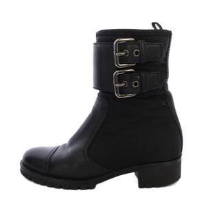 プラダ PRADA ショートブーツ ベルト レザー 36 ブラック /BM レディース