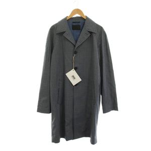 未使用品 プラダ PRADA ロングコート ウール アウター 52 青 ブルー カーキ 白 チェック 長袖 SGN738 /YM メンズ