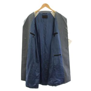 未使用品 プラダ PRADA ロングコート ウール アウター 52 青 ブルー カーキ 白 チェック 長袖 SGN738 /YM メンズ