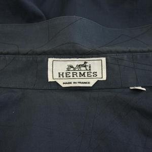 エルメス HERMES シャツ 長袖 総柄 17/43 紺 ネイビー /YT メンズ
